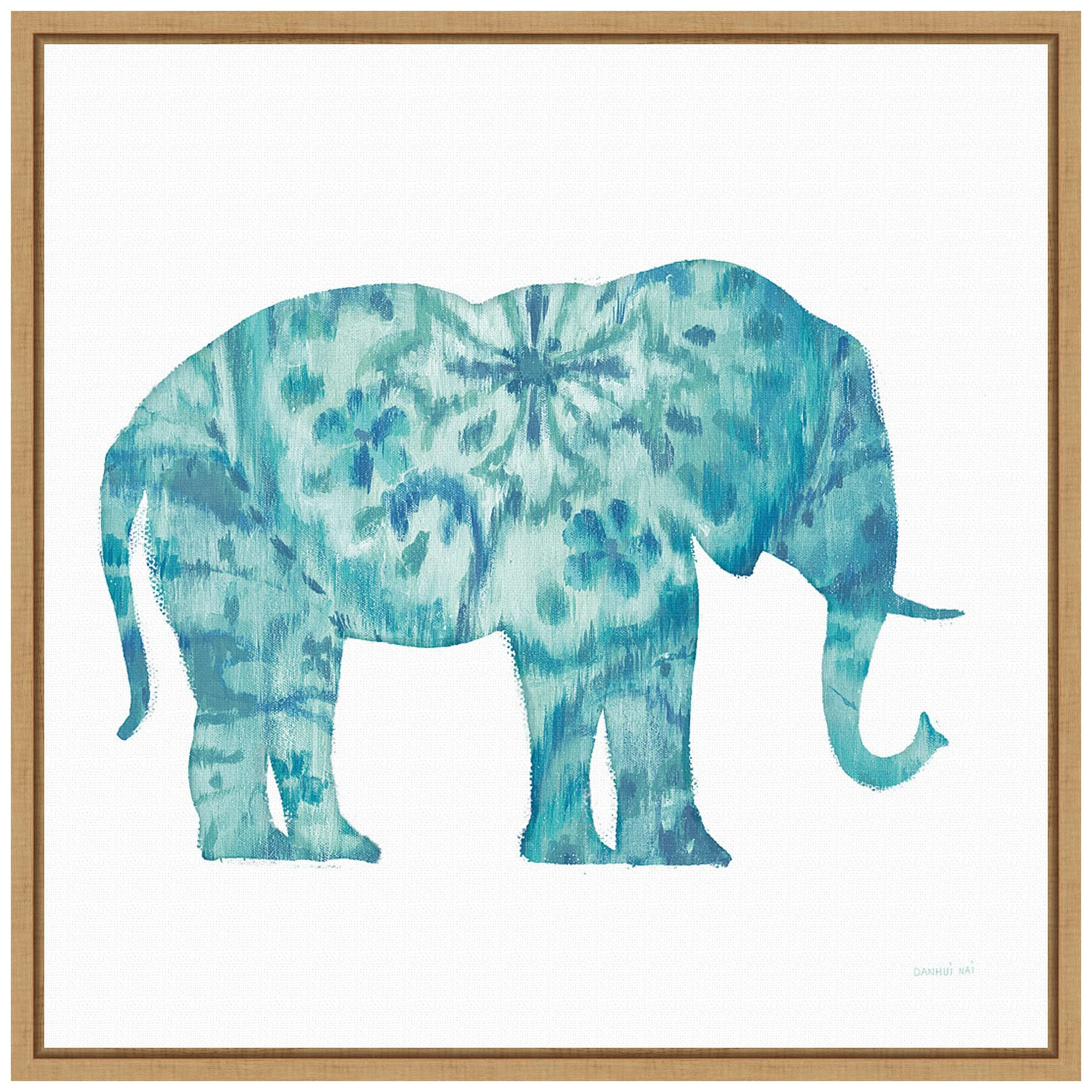 Framed Canvas Wall Art Print | Home Wall Decor Canvas Art | Boho Teal Elephant I by Danhui NAI | Modern Decor | Stretched Canvas Prints 16.00 x 16.00 in.