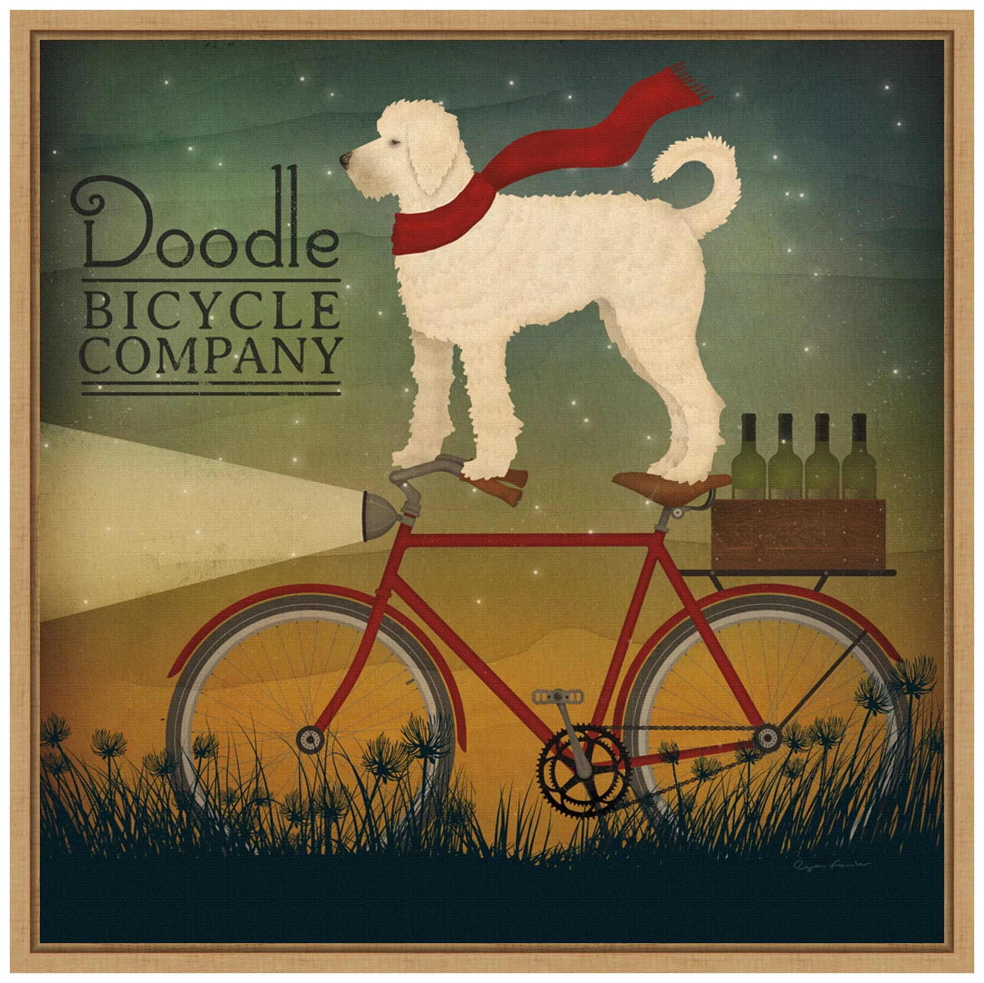 Amanti Art Framed Canvas Wall Art 16x16 White Doodle on Bike Summer by Ryan Fowler, Framed Wall Art Canvas, Animals Artwork, Modern Contemporary Decor, Small Poster Painting for Living Room, Bedroom