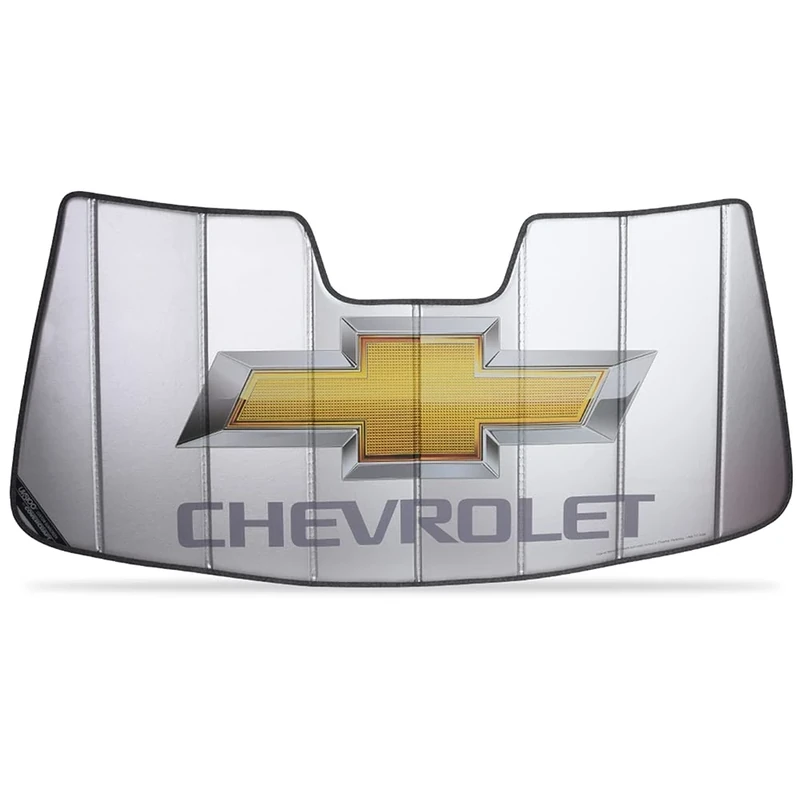 SR1 Performance Bowtie Logo Accordion Style Sunshade - Insulated Silver : compatible for Chevrolet with Chevy Truck/Suburban/Tahoe (2014-2019 No Lane Departure)
