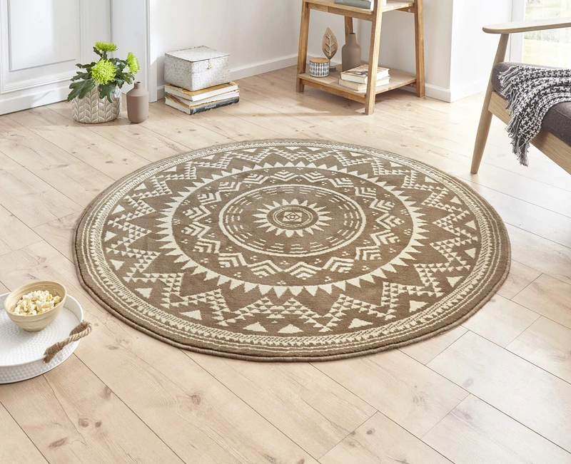 Hanse Home Valencia Velour Rug, Brown Cream, ø 140 cm - Image 1