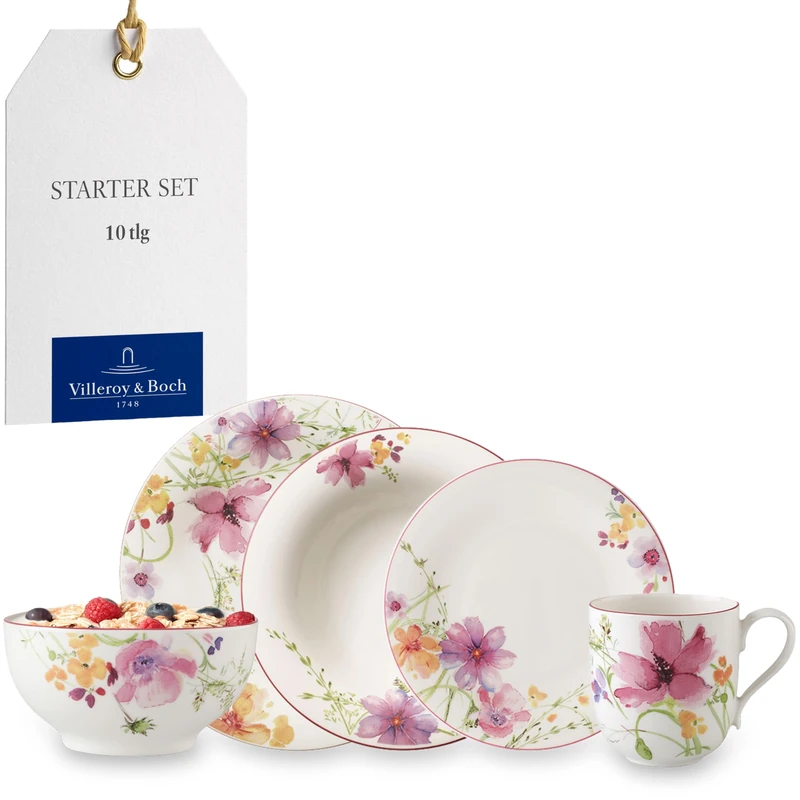 Villeroy & Boch – Mariefleur Starter Set 10-Piece Colored, Dishwasher Safe, Microwave Safe, Dinnerware Set, Crockery Dinner Set, Floral Plates Set Dining, Floral Dinner Service, Premium Porcelain