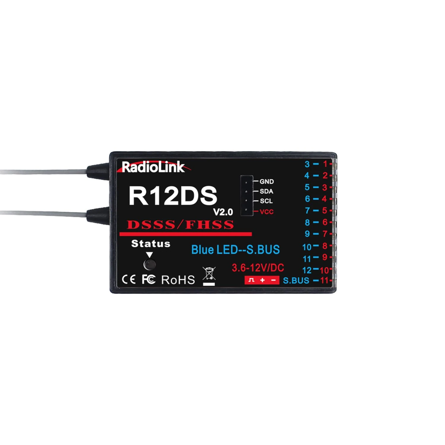 Radiolink R12DS 2.4GHz RC Receiver 12 Channels SBUS/PWM Long Range Control for Airplane Jet RC Transmitter AT10II/AT9S Pro/AT9S