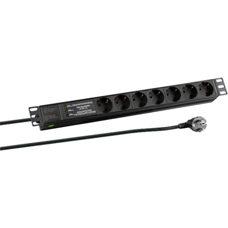 EFB-Elektronik 19" 1U Power Strip 7xCEE 7/3 with ÜSS, in Aluminium, Black