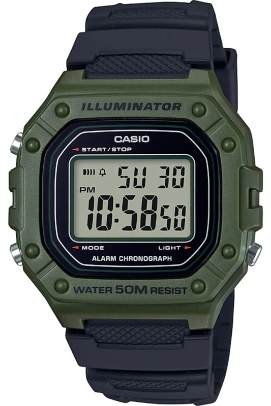 Casio Men's Watch W-218H, Black/Green, 43 mm., Quartz Watch