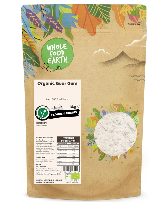 Wholefood Earth Organic Guar Gum 3kg Raw | GMO Free | Vegan | Certified Organic