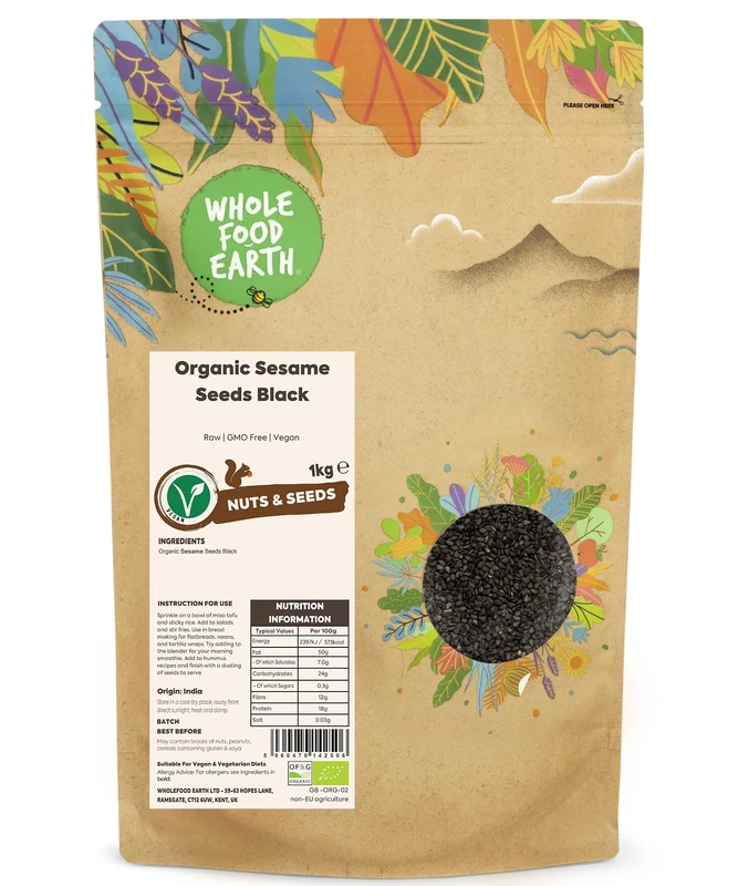 Wholefood Earth Organic Sesame Seeds Black 1kg Raw | GMO Free | Vegan | Certified Organic