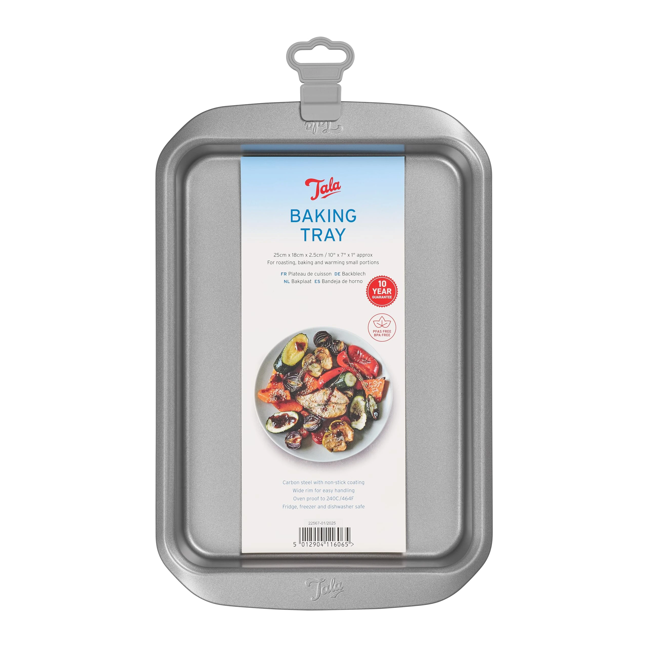 Tala Rectangular Non-Stick Baking Tray - Ideal for Baking and Cooking - Carbon Steel, Wide Flat Handles, Dishwasher and Freezer Safe - 18cm x 25cm