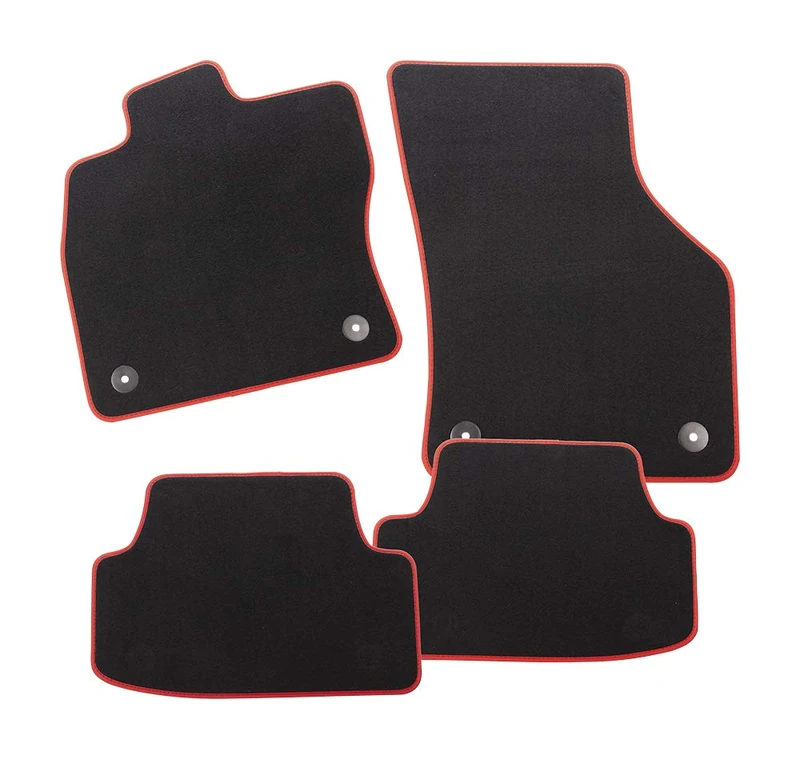CarFashion 282125 Starlight Deluxe Fitted Car Floor Mats, Polyamide High Velour Doormat in Black, Red Edging with Nubuck Band, 4-Piece Car Floor Mat Set with Mat Holder - Image 1