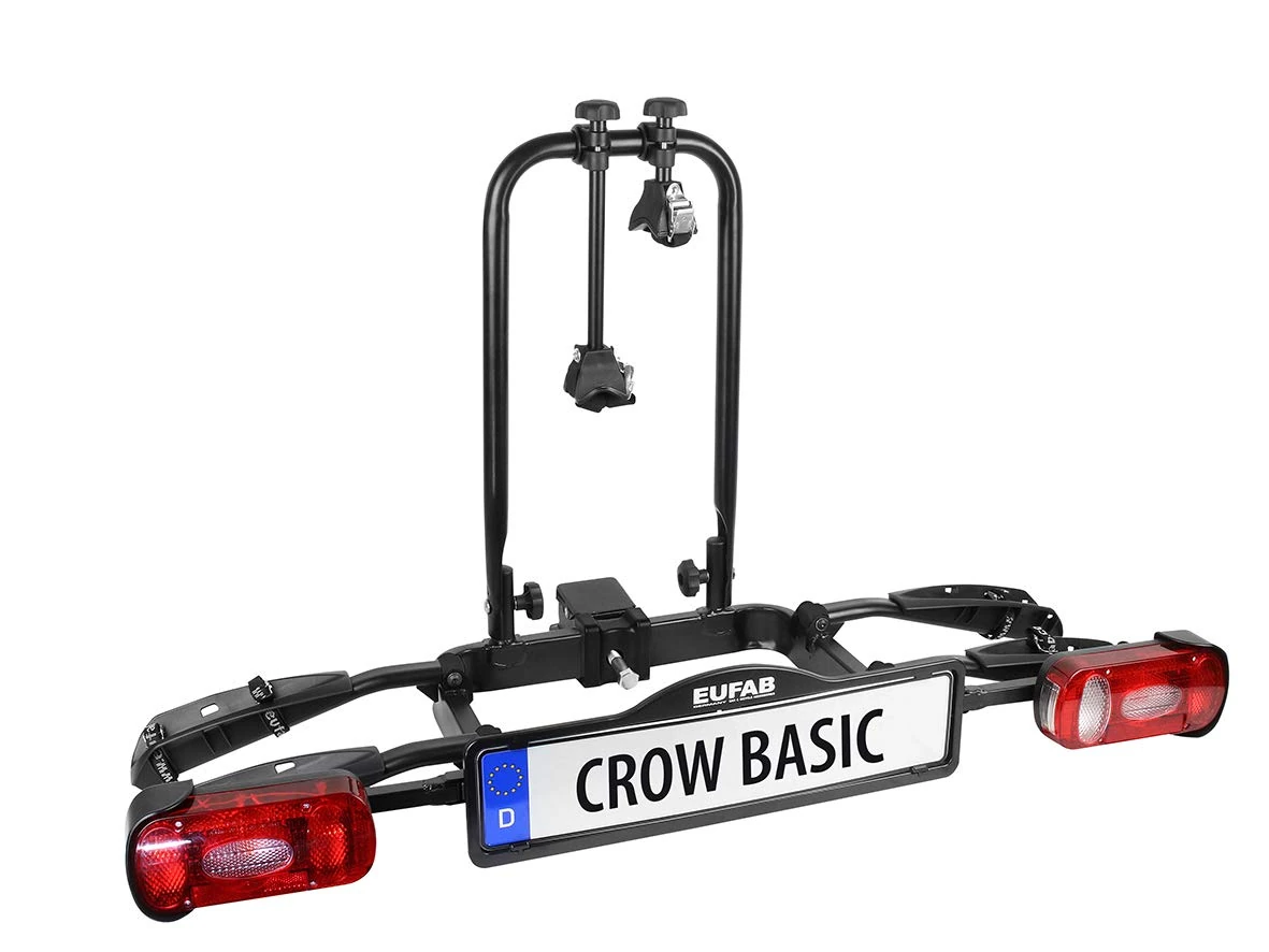 EUFAB 11569 Crow Basic bicycle carrier, suitable for e-bikes, partially pre-assembled, for 2 bicycles, for towing hitch