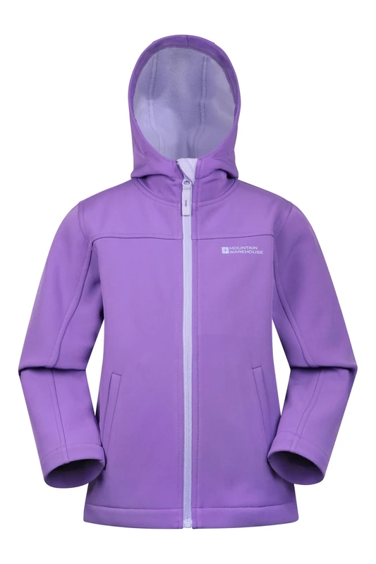 Mountain Warehouse Exodus Kids Softshell Jacket - Breathable, Wind & Water Resistant, Fleece Lined Coat, Boys & Girls - Autumn, Winter, Hiking Light Purple Kids Size 11-12 Years