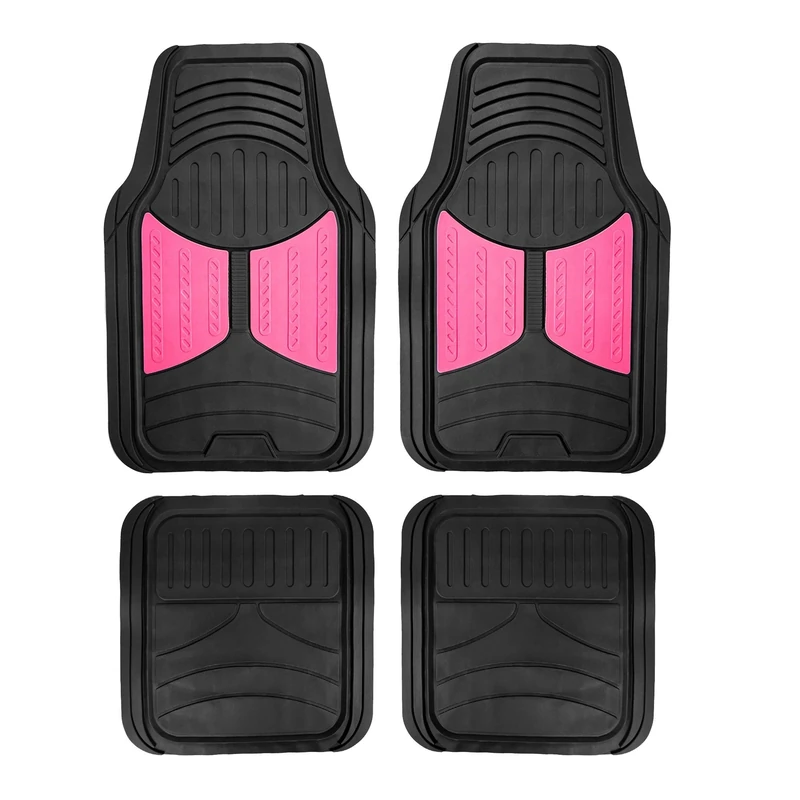 FH GROUP Automotive Floor Mats - Heavy-Duty Monster Eye Rubber Floor Mats for Cars, Universal Fit, Full Set, Climaproof, Trimmable, Pink