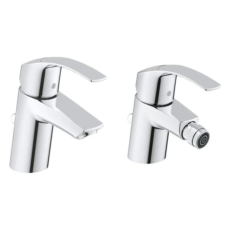 GROHE Eurosmart Single-Lever Basin tap with pop-up Waste, Plug, one Handle Basin Mixer tap, Bathroom, Regular spout, Water-Saving, Easy to Clean + Eurosmart Bidet Tap
