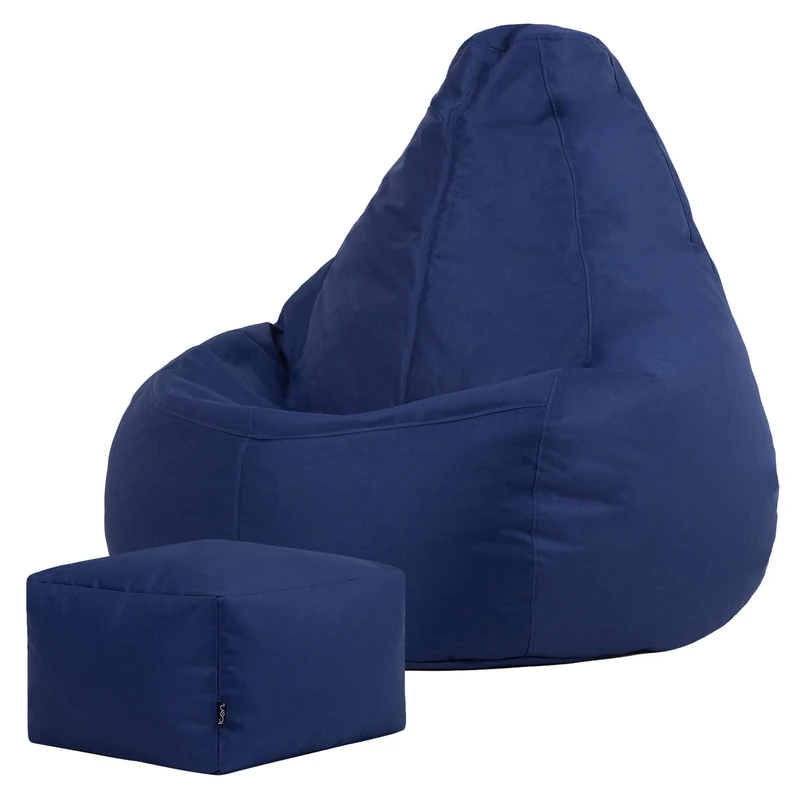 Bean Bag Bazaar Dalton Gaming Bean Bag and Footstool, Navy Blue, Water Resistant Fabric, Large Outdoor Beanbag with Filling Included, Gaming Chair, Outdoor Seating, Garden Furniture