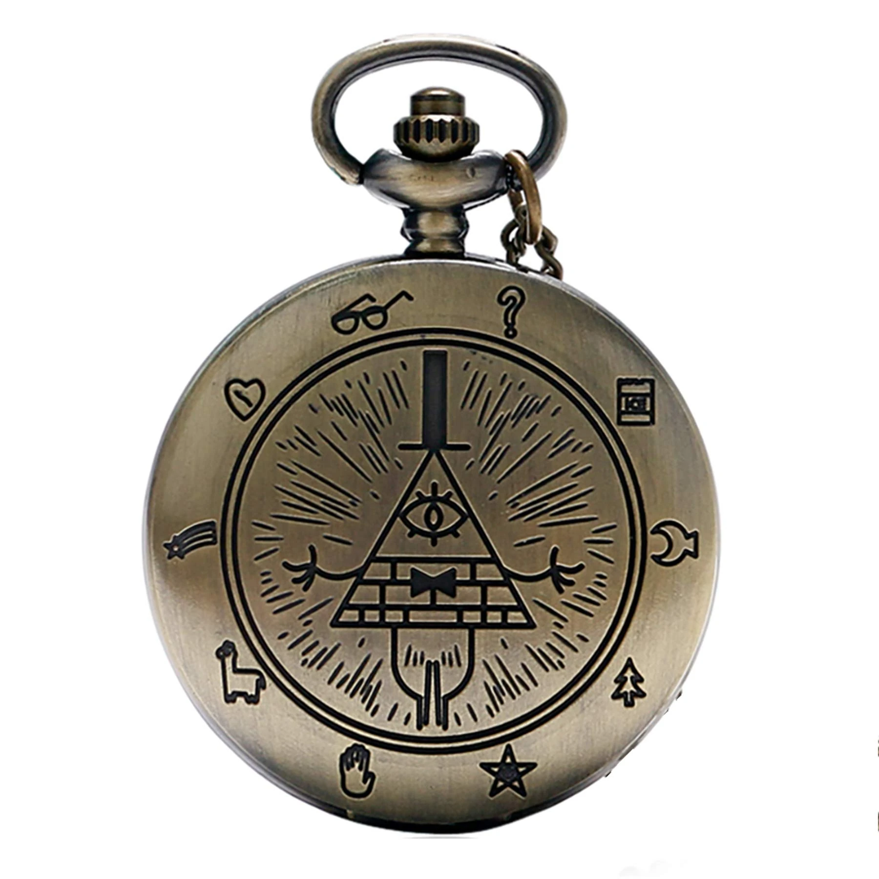CokinkiDs Retro Bill Cipher Pocket Watch Men Women Quartz Analog Full Hunter Pocket Watch Xmas Gift