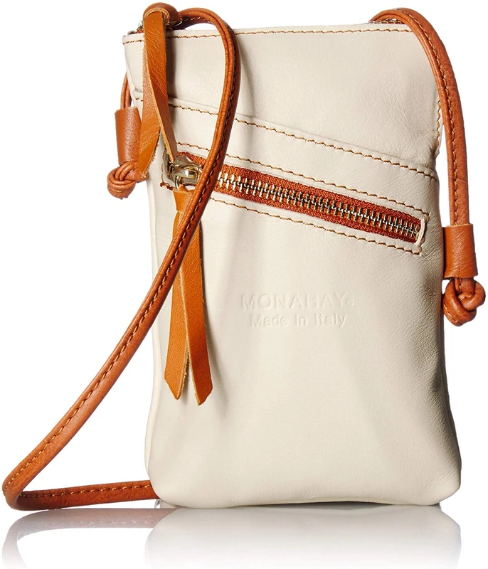 Monahay Small Italian Leather Cross Body Compact Pouch Bag MH9723 (Beige/tan) - Image 1