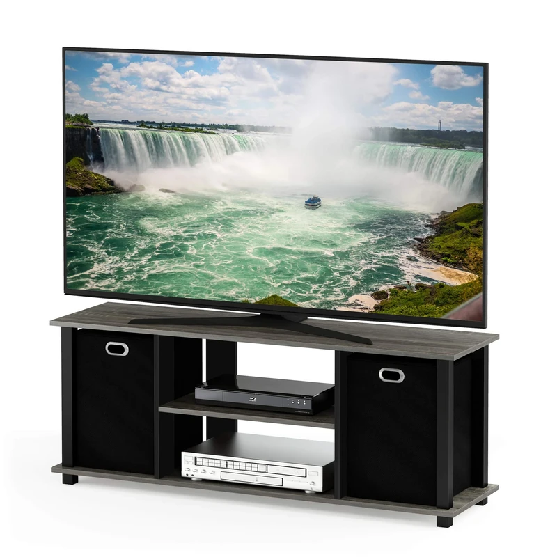 Furinno ECON TV Stand, Entertainment Center, TV Console for TV up to 46 Inch with Storage Bins, for Living Room, Bedroom, French Oak
