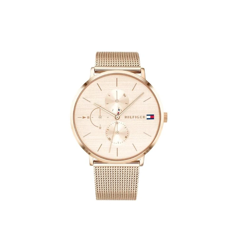 Tommy Hilfiger Analogue Multifunction Quartz Watch for women with Rose gold colored Stainless Steel mesh bracelet - 1781944