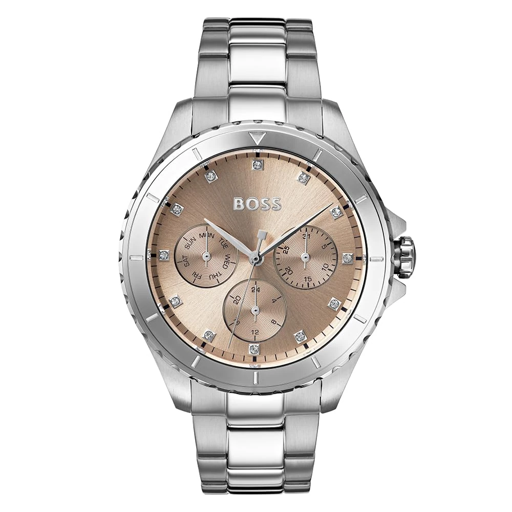 BOSS Analogue Multifunction Quartz Watch for Women PREMIERE Collection with Silver Stainless Steel Bracelet - 1502444