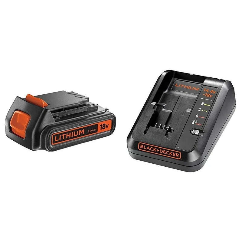 BLACK+DECKER 18 V 2.0 Ah Lithium Ion Battery with 14.4 - 18 V Lithium-Ion 1 Ah Fast Charger - Black/Orange