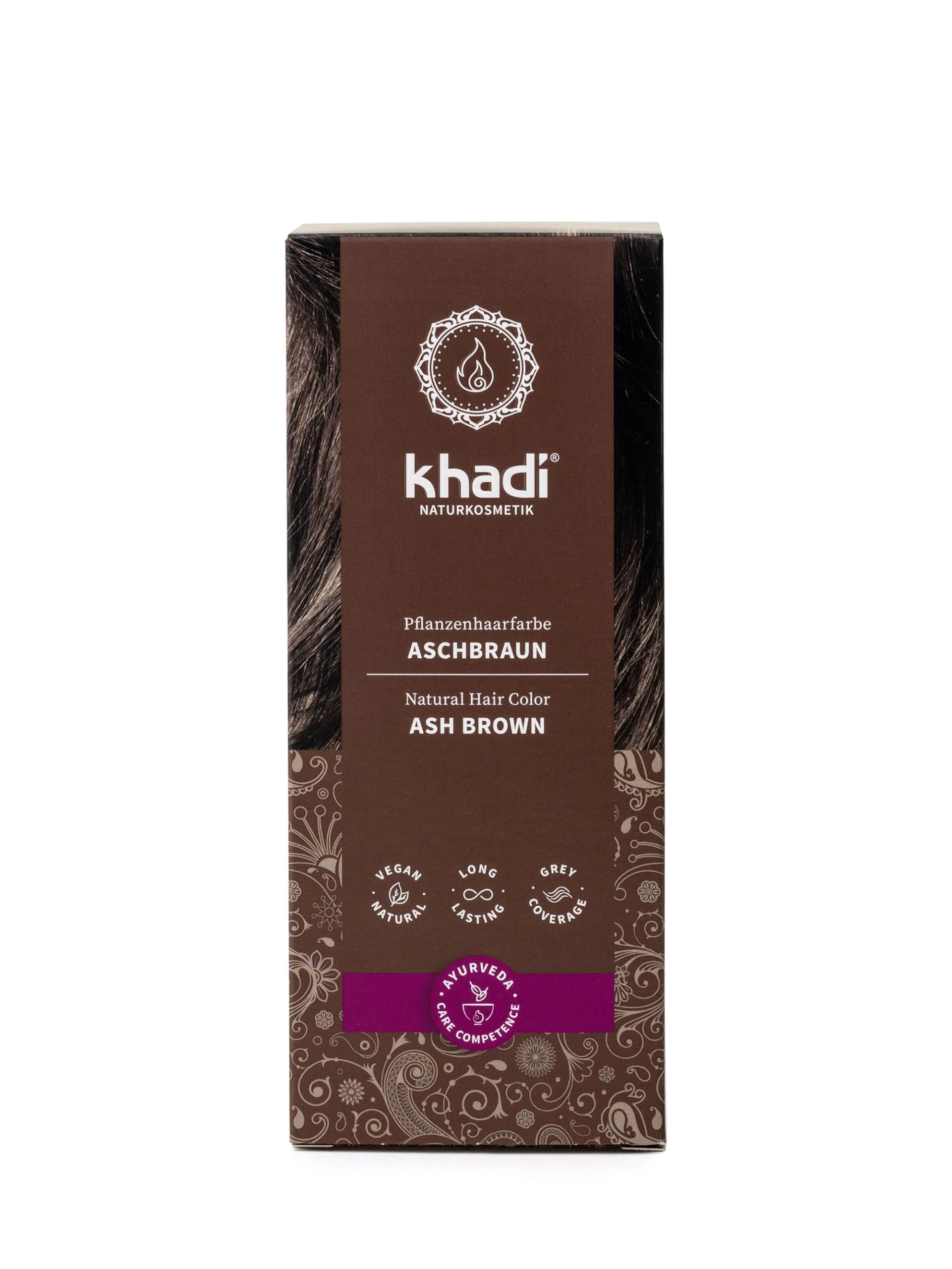 khadi ASH BROWN Natural Hair Colour - Natural cosmetics - hair Colour for matte & medium brown - plant hair Colour - 100% herbal, natural & vegan - 100g