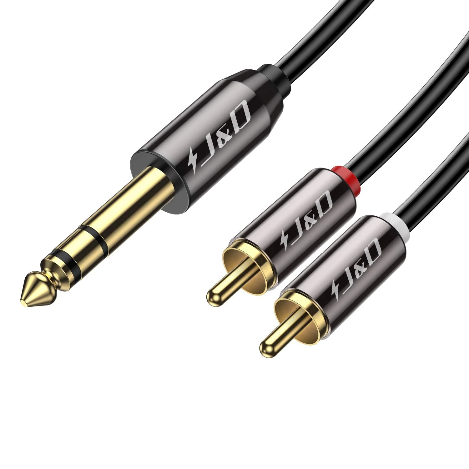 J&D 1/4 inch TRS to Dual RCA Audio Cable, Gold Plated Copper Shell Heavy Duty 6.35mm 1/4 inch Male TRS to 2 RCA Male Stereo Audio Y Splitter Cable, 3 Feet