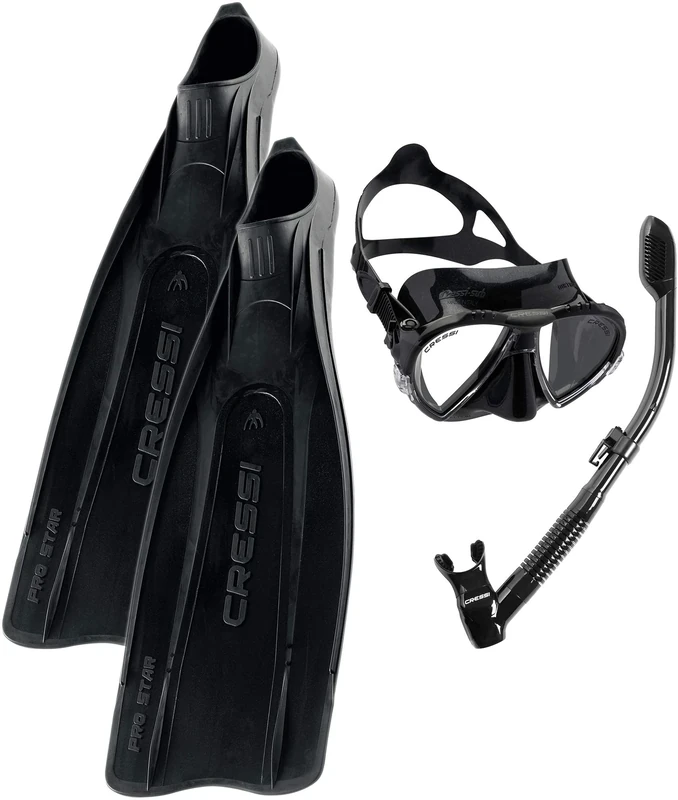 Cressi Pro Star Fins, Matrix Snorkelling Mask and Snorkel Dry, Black, Size 37/38 (4/5)