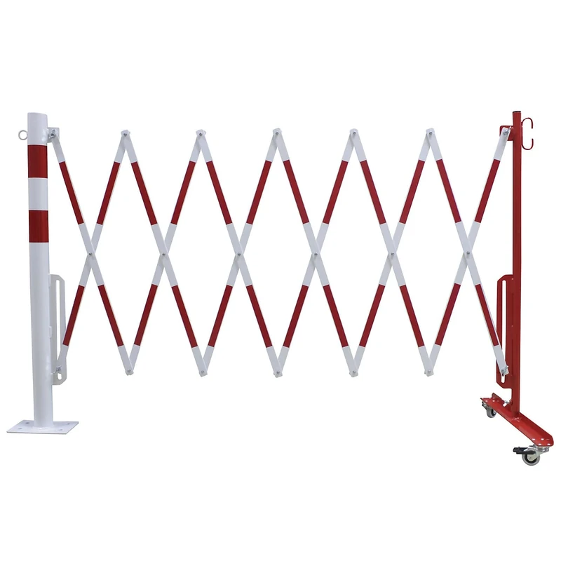 Crash Stop 70-55 Powder Coated Steel Expanding Barrier with Wheels and Post for Floor Mounting, Red/White, Ø 60mm, 25mm x 4mm, 3600mm Length, 1050mm Width