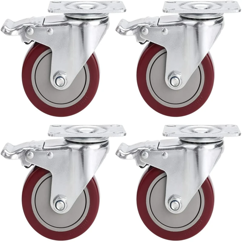 Voluker Set of 4 Swivel Castors 100mm for Furniture with Brake Maximum Load 400kg