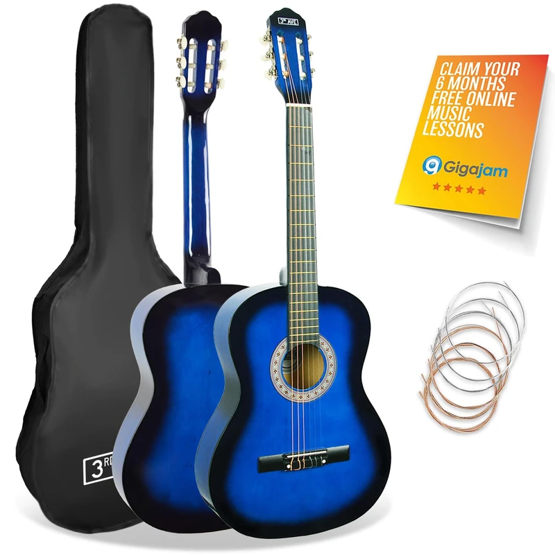 3rd Avenue 3/4 Size Kids Classical Guitar Bundle - Blue