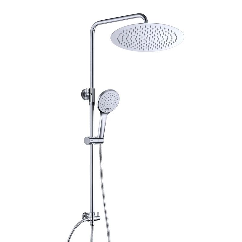JOHO Shower Set Shower System Bathroom in SUS304 with Shower Bar Column Bracket Adjustable Height, Hand Shower 3 Jets and Rainfall Shower Head in Stainless Steel Angle Adjustable D25cm.
