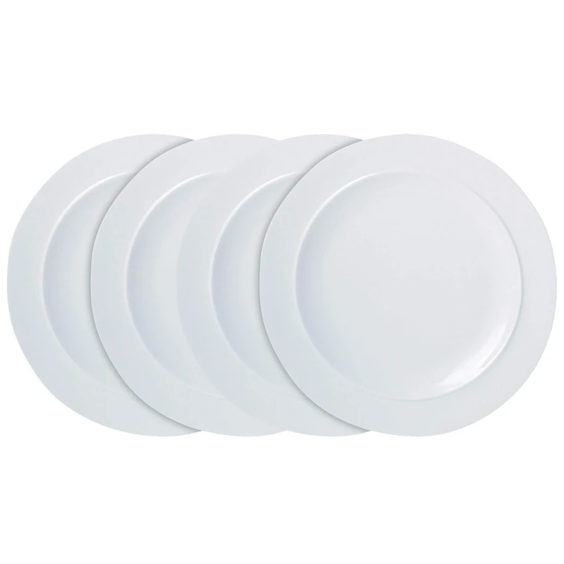 Denby White Porcelain Dinner Plates Set of 4 - 29cm Dishwasher Microwave Safe Large Plates - Chip & Crack Resistant Glazed Tableware