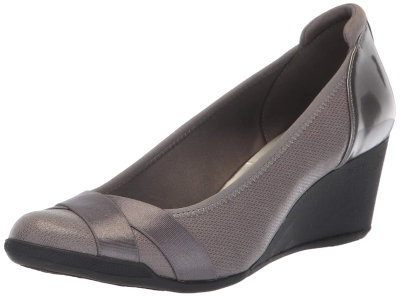 Anne Klein Women's Timeout Wedge Heel Pump, Pewter, 3 UK