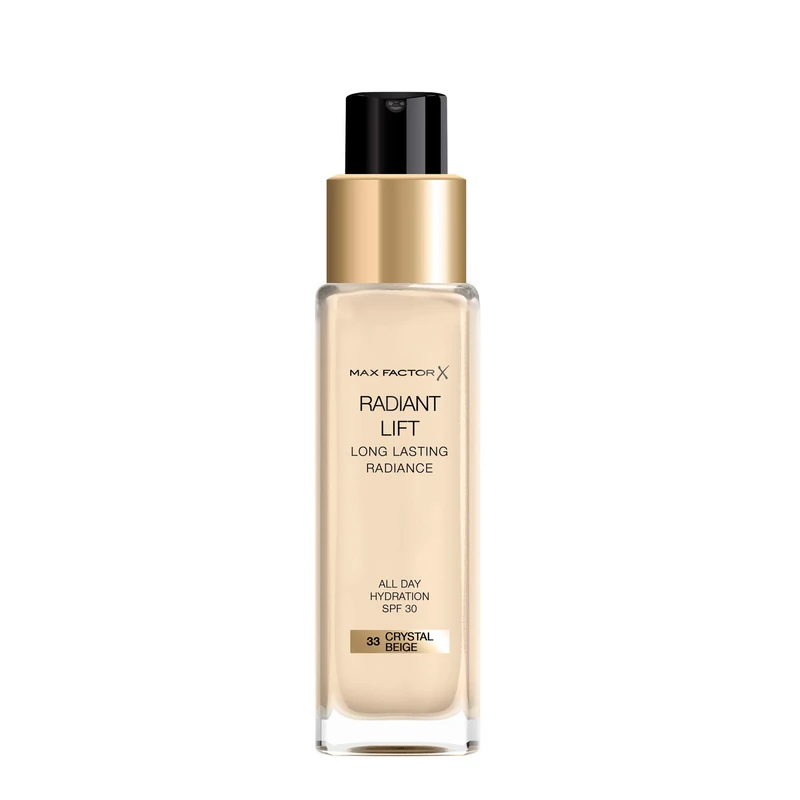 Max Factor Radiant Lift Liquid Pump Medium to Full Coverage Radiant Finish Foundation with SPF30 and Hyaluronic Acid, 033 Crystal Beige, Light Skin Tone, 30ml