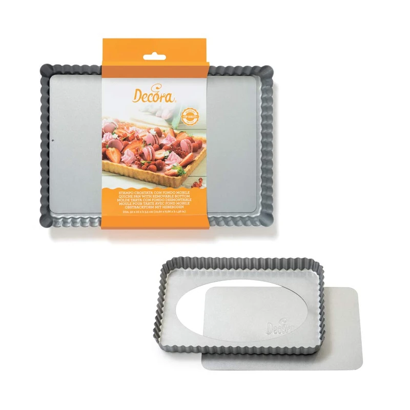 DECORA 0070027 Non-Stick Tart PAN 32 X 22 X 3,5 CM W/Removable Bottom, Acciaio, Gray