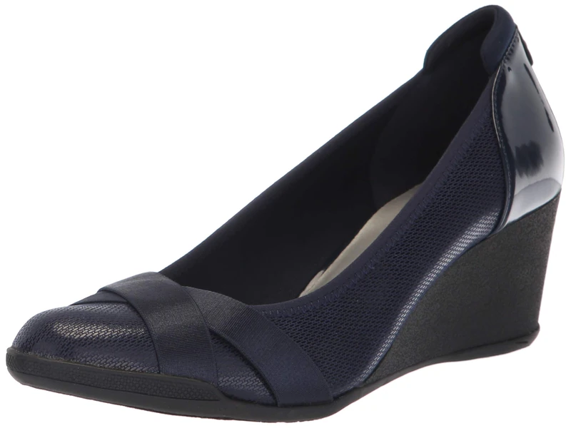 Anne Klein Women's Timeout Wedge Heel Pump, Navy, 7.5 UK
