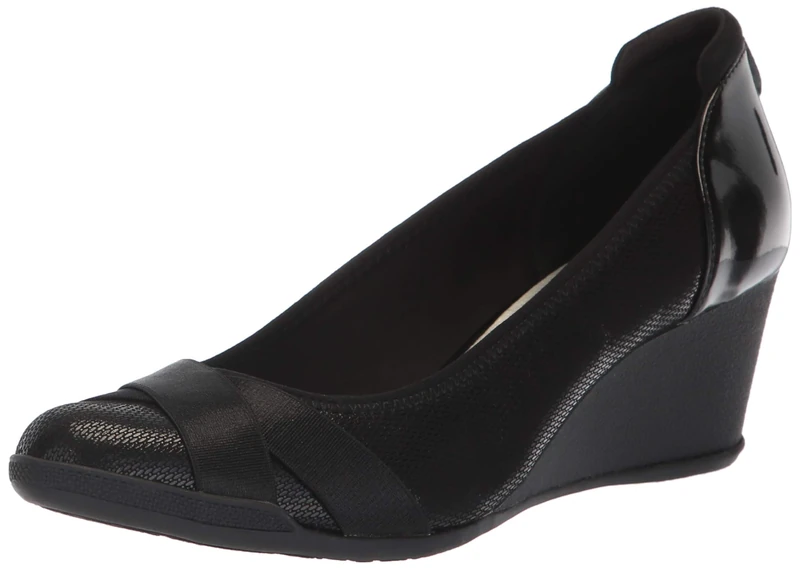 Anne Klein Women's Timeout Wedge Pump, Black, 3 UK