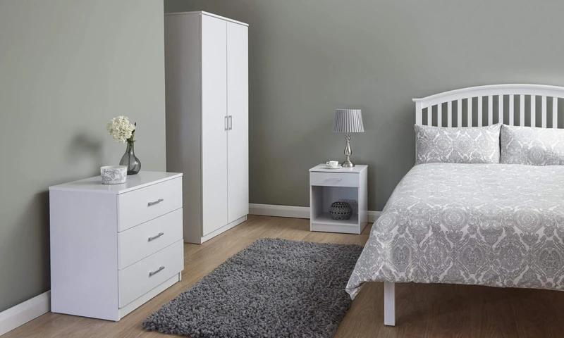 GFW Panama Bedroom Sets With Wardrobe, Chest Of Drawers & Bedside Table, Modern Wooden Matching Bedroom Furniture Storage Set, White, 3 Piece Set