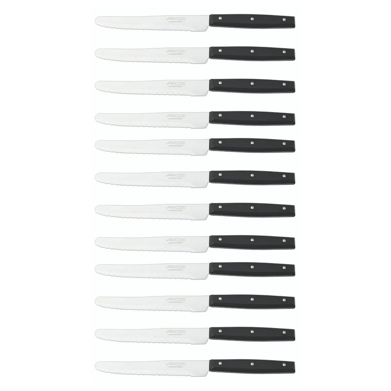 Arcos Table Knives - Box 12 Pieces Steak Knife Table Knife - Blade Nitrum Stainless Steel 130 mm (5.12 Inch) - Handle Nylon Black Colour (12 Piece)