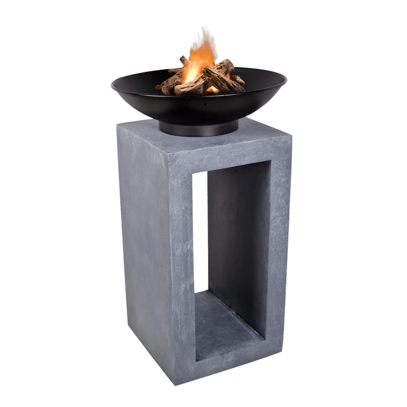 Ivyline Fire Pit & Square Console Cement - UV Stable and Frost Proof - Decorative Contemporary Stylish Outdoor Firepit - H68.5cm x W39Cm