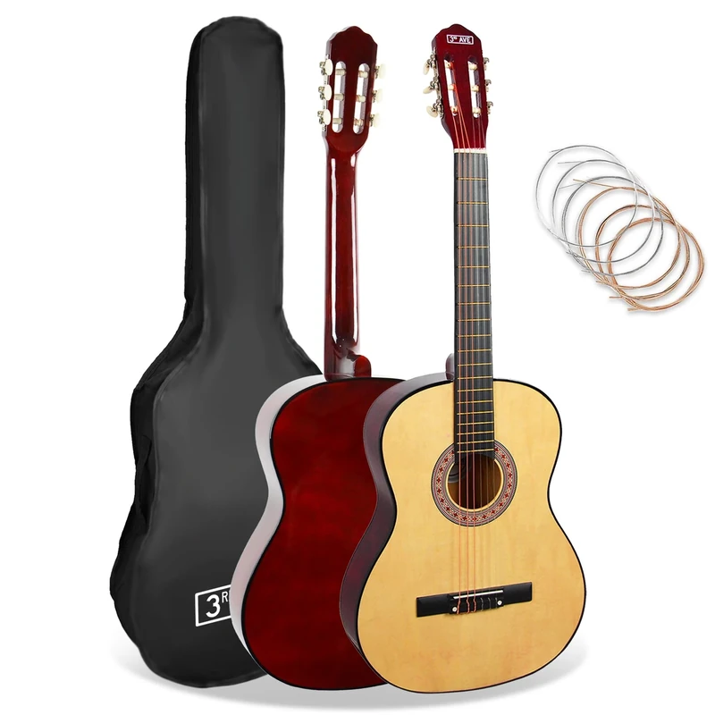 3rd Avenue 3/4 Size Kids Classical Guitar Spanish Nylon String Beginner Pack Bundle - 6 Months FREE Lessons, Bag, Strings – Natural