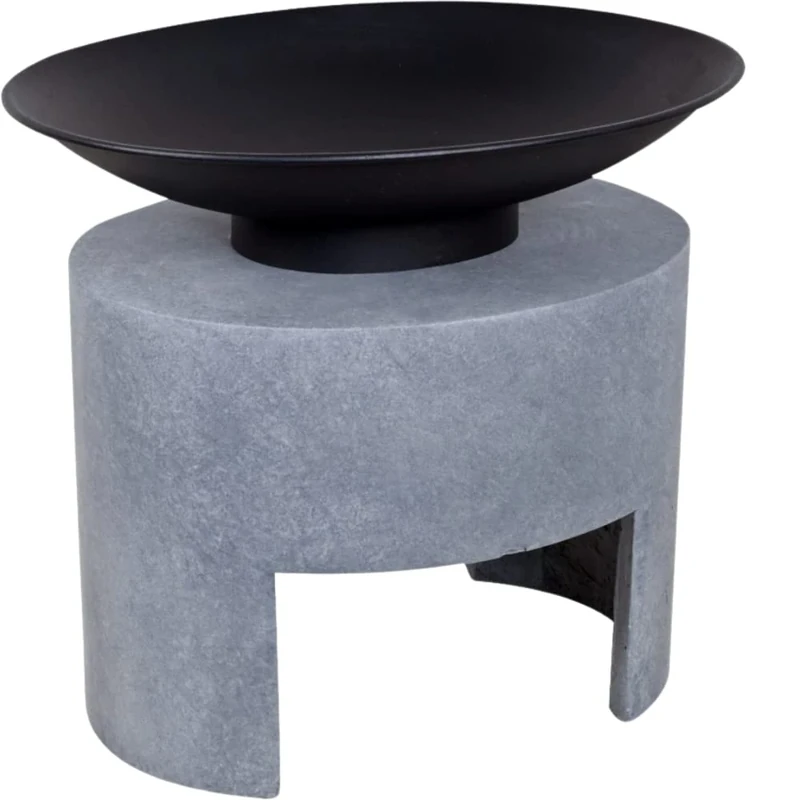 Ivyline Firebowl & Oval Console in Cement - UV Stable, Frost Proof & Durable - Decorative Contemporary Stylish Sturdy Outdoor Firepit - H41cm x W46cm