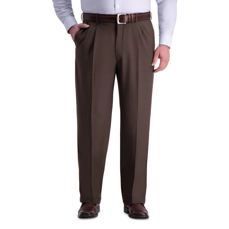 Haggar Men's Premium Comfort Classic Fit Pleat Front Dress Pant (Regular and Big & Tall Sizes), Dark Chocolate Bt, 50W x 30L