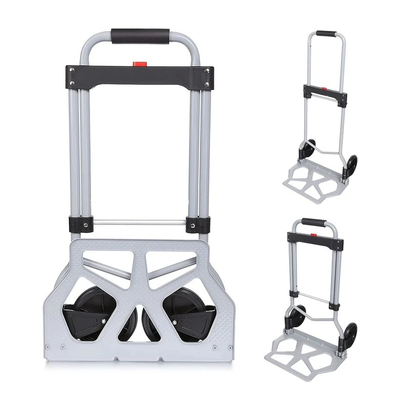 Voluker Folding Sack Truck 110kg 2 Wheels with Telescopic Aluminium Handle Silver Grey