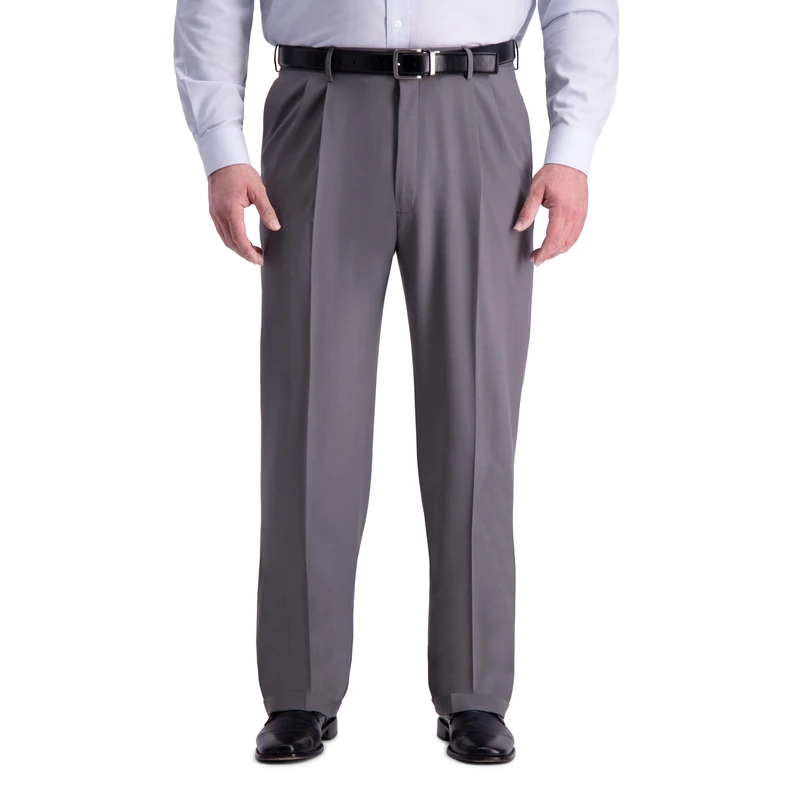 Haggar Men's Premium Comfort Classic Fit Pleat Front Pant Reg. and Big & Tall Sizes Dress, Medium Grey Bt, 46W x 34L