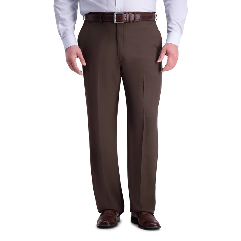 Haggar Men's Premium Comfort Classic Fit Flat Front Dress Pants-Regular and Big & Tall Sizes, Dark Chocolate Bt, 48W x 29L