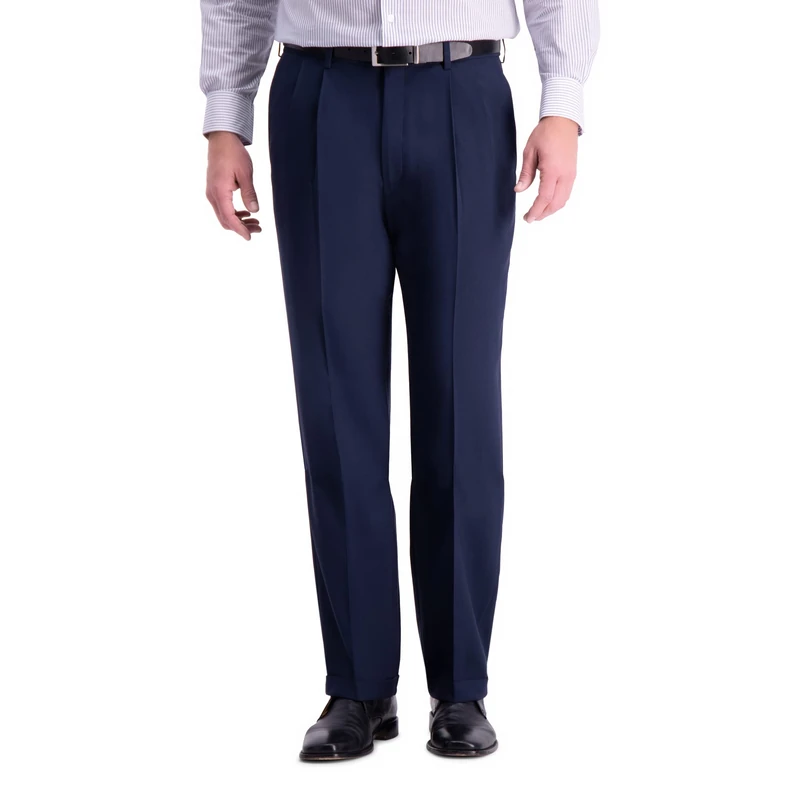 Haggar Men's Premium Comfort Classic Fit Pleat Front Pant Reg. and Big & Tall Sizes Dress, Indigo, 38W x 30L
