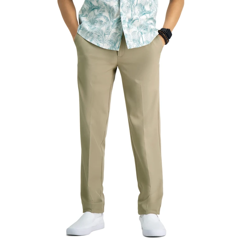 Haggar Men's Cool 18 Pro Slim Fit Premium Flex Flat Front Pant Casual, Tan Lux, 34W x 32L