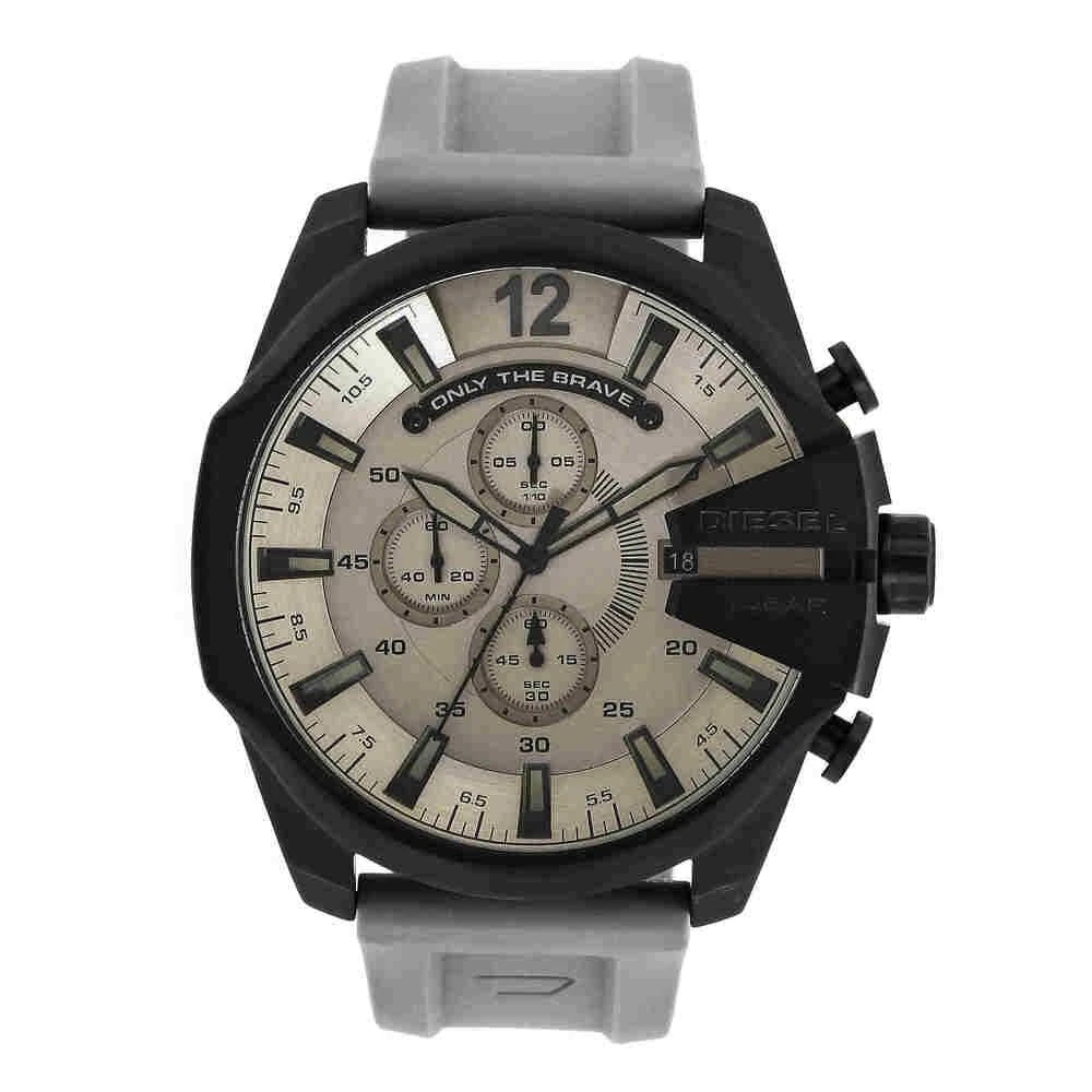Diesel Watch for Men Mega Chief, Chronograph Movement, 51 mm Black Stainless Steel Case with a Silicone Strap, DZ4496