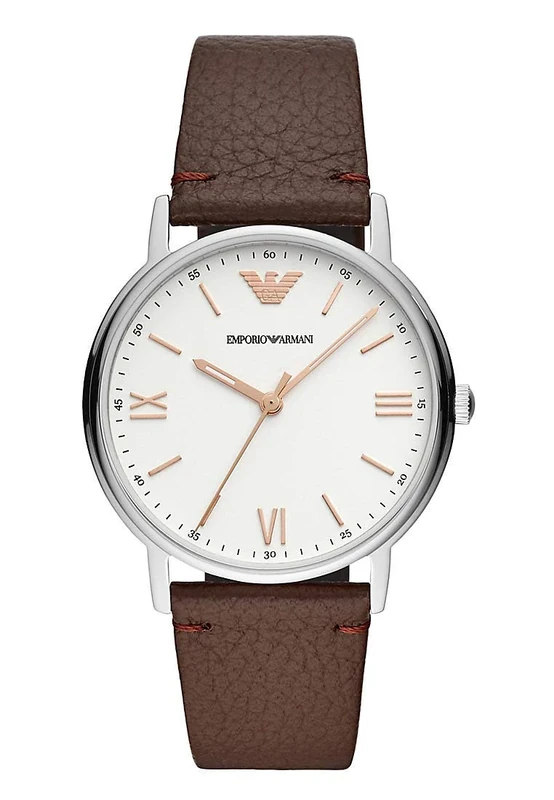 Emporio Armani Watch for Men, Three Hand Movement, 41 mm Silver Stainless Steel Case with a Leather Strap, AR11173