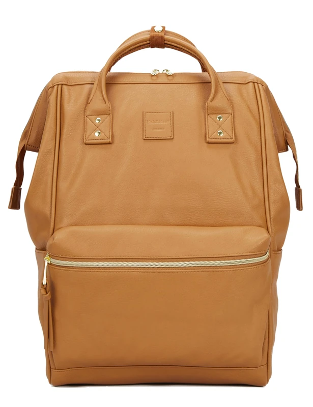 Kah&Kee Leather Laptop Backpack for Women, 14-15 Inch Professional Work Bag, Water-Resistant Vegan Leather Doctor Bag Backpack for Teacher, Nurse & Travel, Fits MacBook Pro 15 (Camel Beige,Medium)